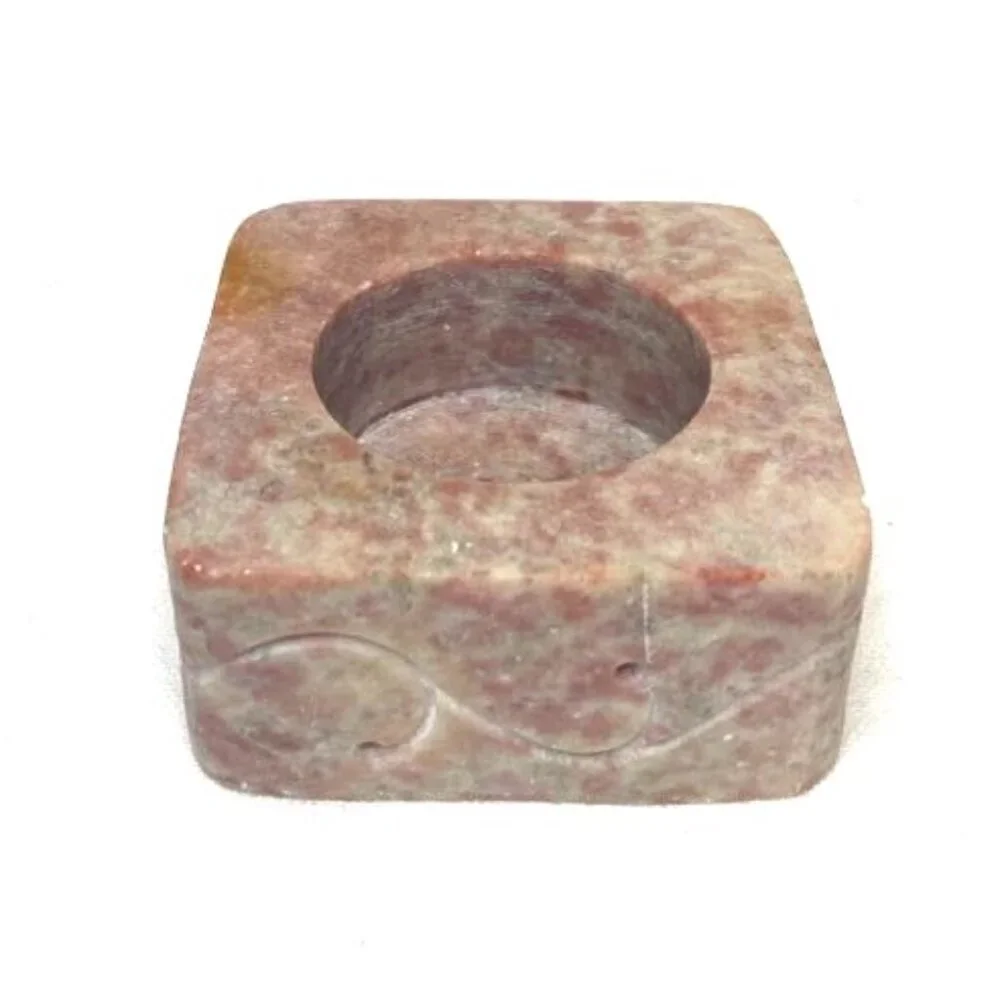 Vtg‎ Soapstone Votive Tea Light Holder Pink Square Carved Scroll Boho